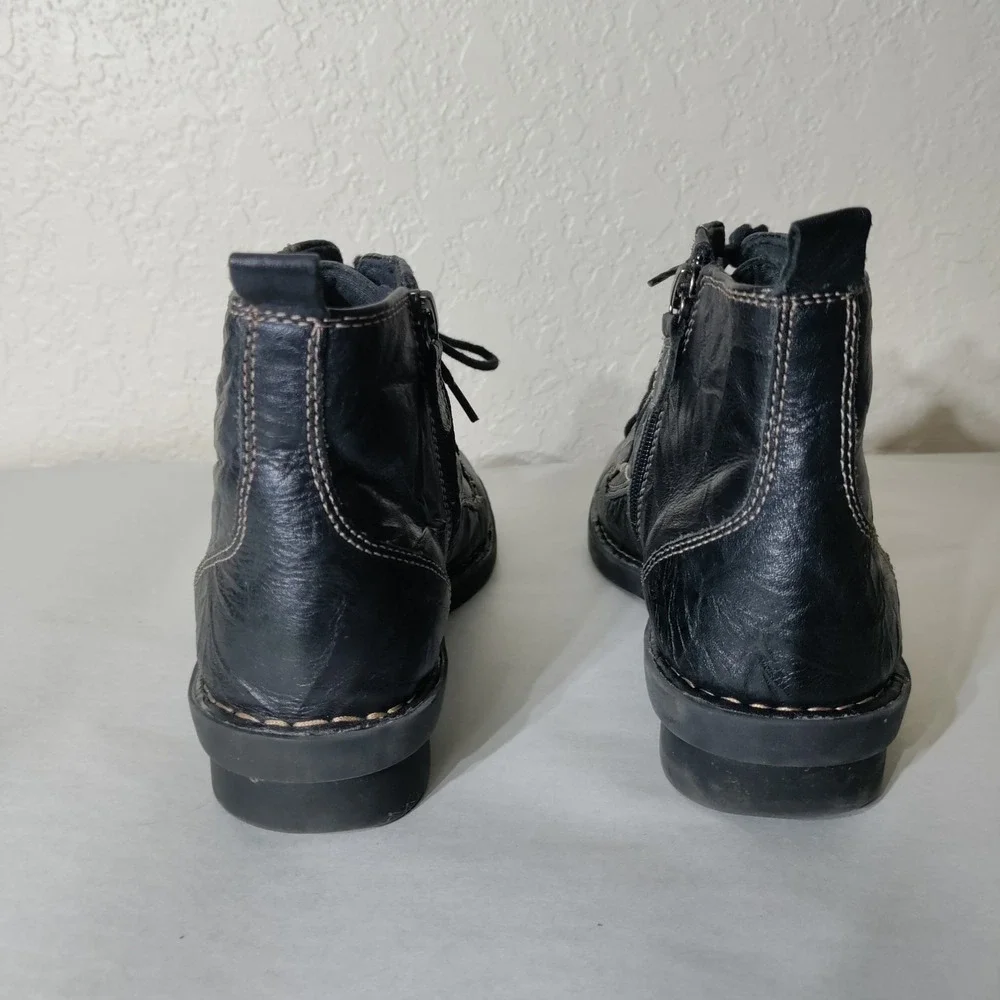 Clarks Black Leather Ankle Boots Lace Up Side Zip Combat Booties Womens 8M